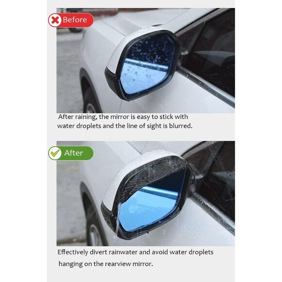 Car Mirror Rain Visor Eyebrow Guards Universal Fit Side Mirror Covers 2 Pack - Picture 3 of 6